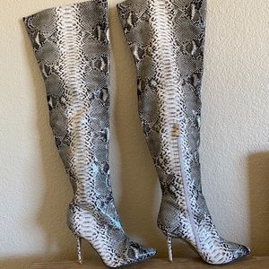 Brand new thigh high faux snakeskin boots